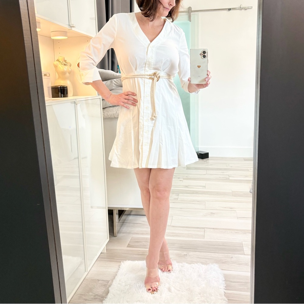 NWOT VENUS White Shirt Mini Dress with Rope Belt